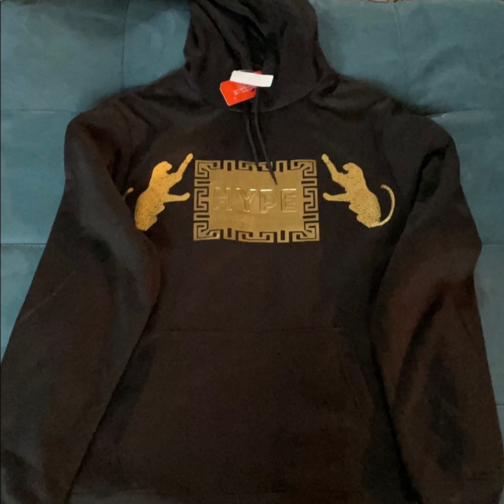 Men’s Black & Gold “Hype” hoodie XL NWT